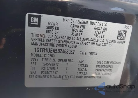 2011 GMC Sierra 1500 Sl из США, поврежденный, VIN 1GTR1UEA5BZ458032